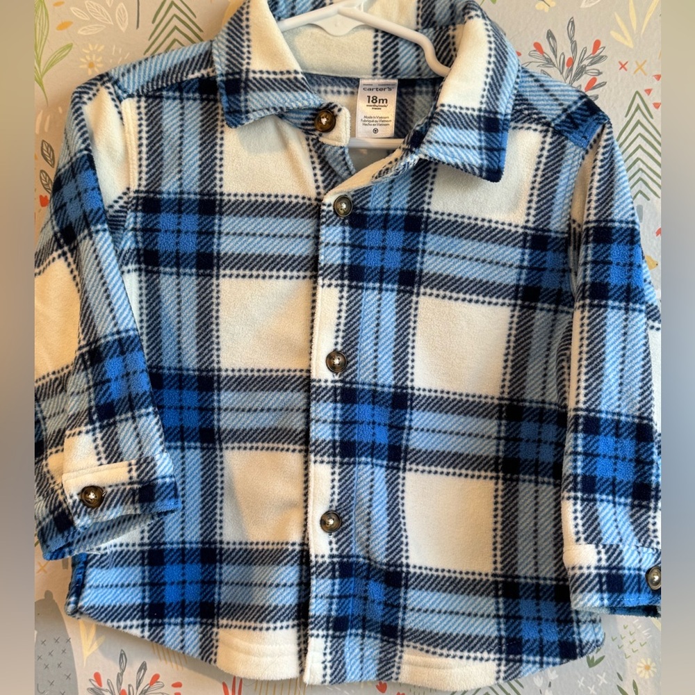 Carters 18 Month Blue Plaid Fleece Cozy Shacket (Shirt/Jacket) - BNWT
